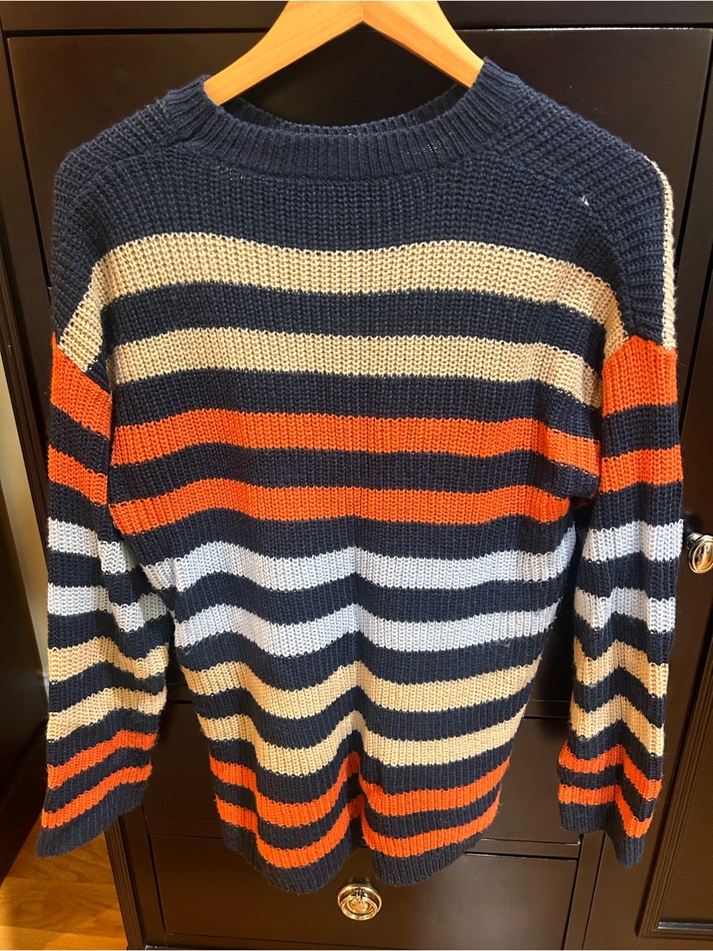 Amazon Navy, Orange & Cream Striped Crewneck Sweater